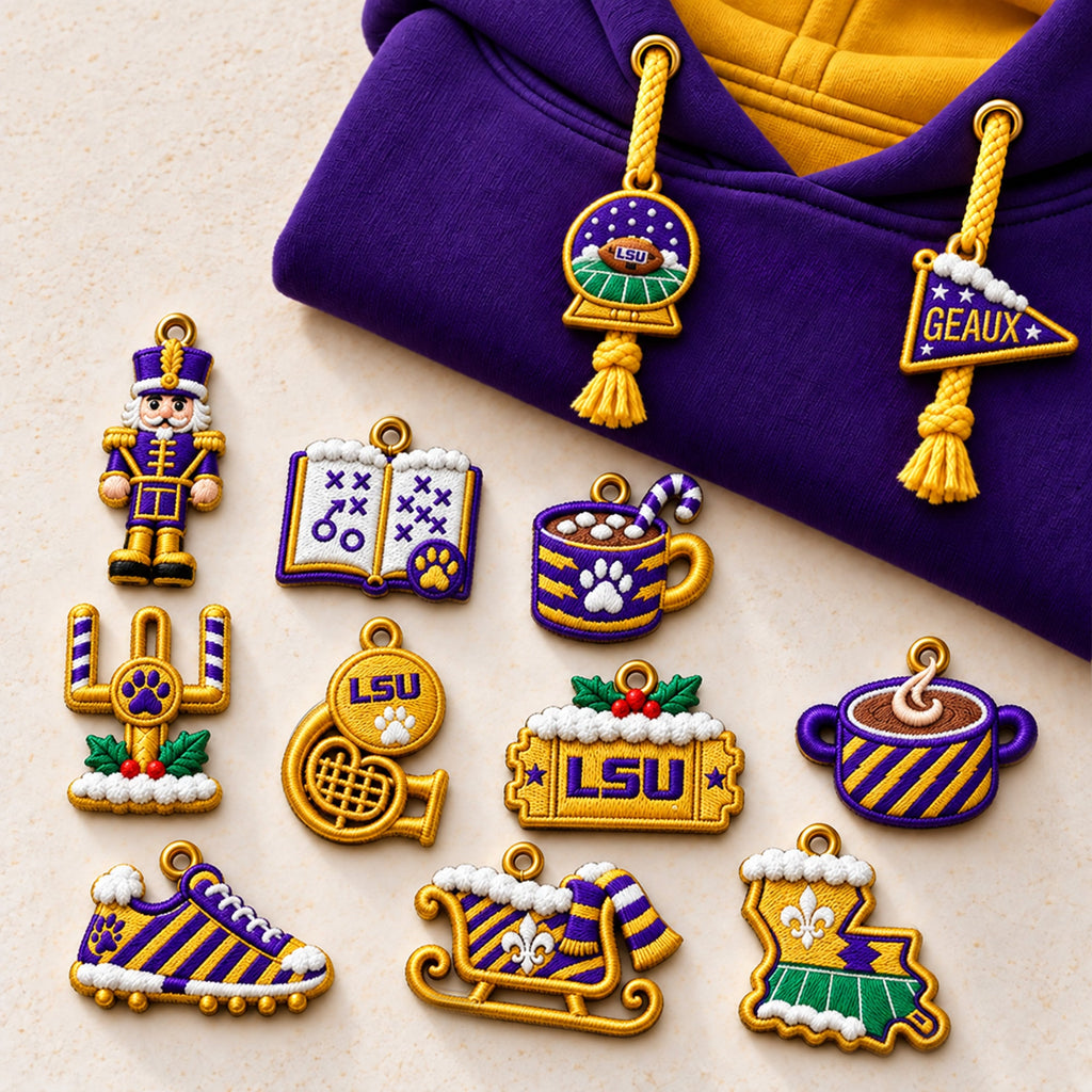 Premium LSU Christmas Embroidered Charm Hoodie PVNA