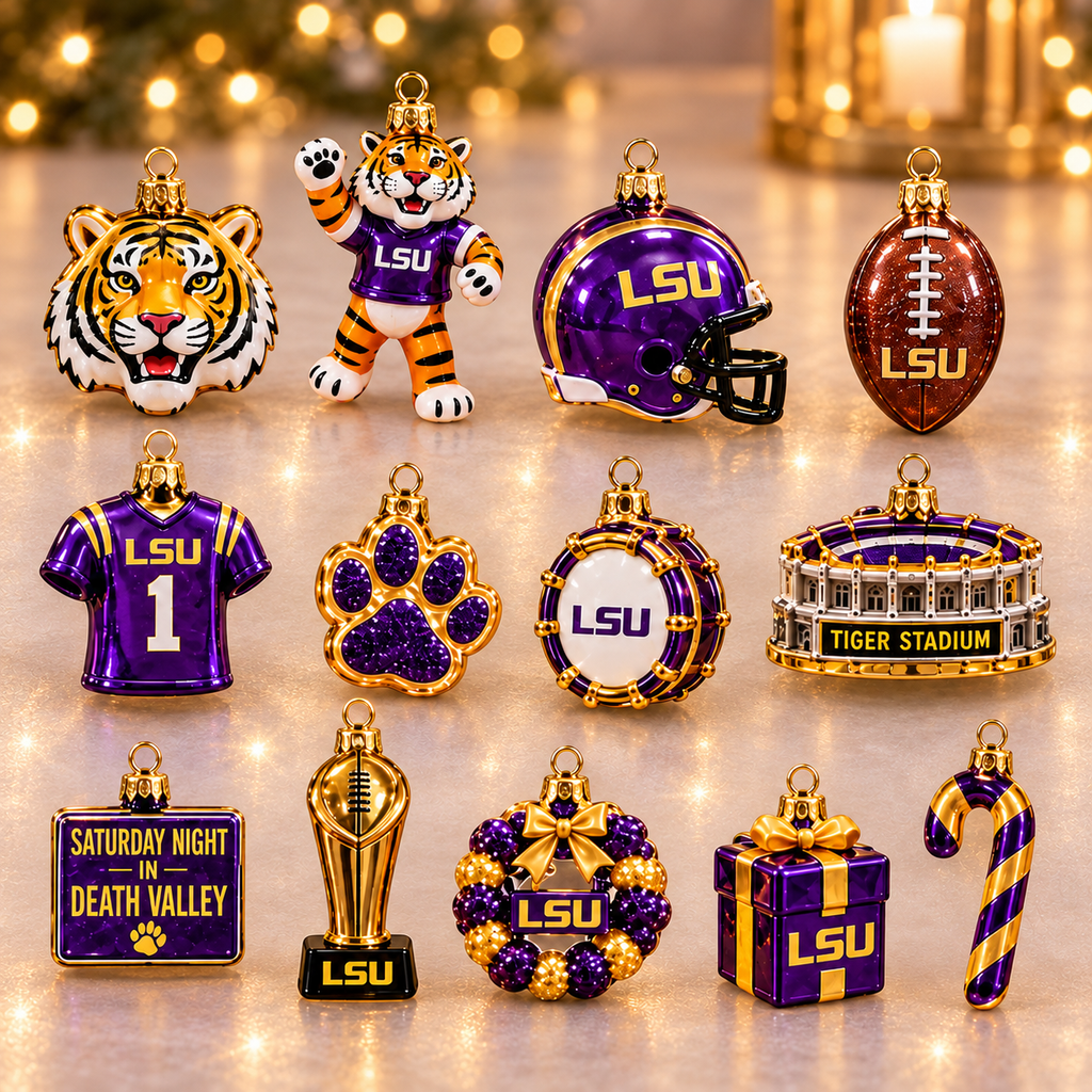 LSU Premium Glass Christmas Tree With Ornaments TNSM