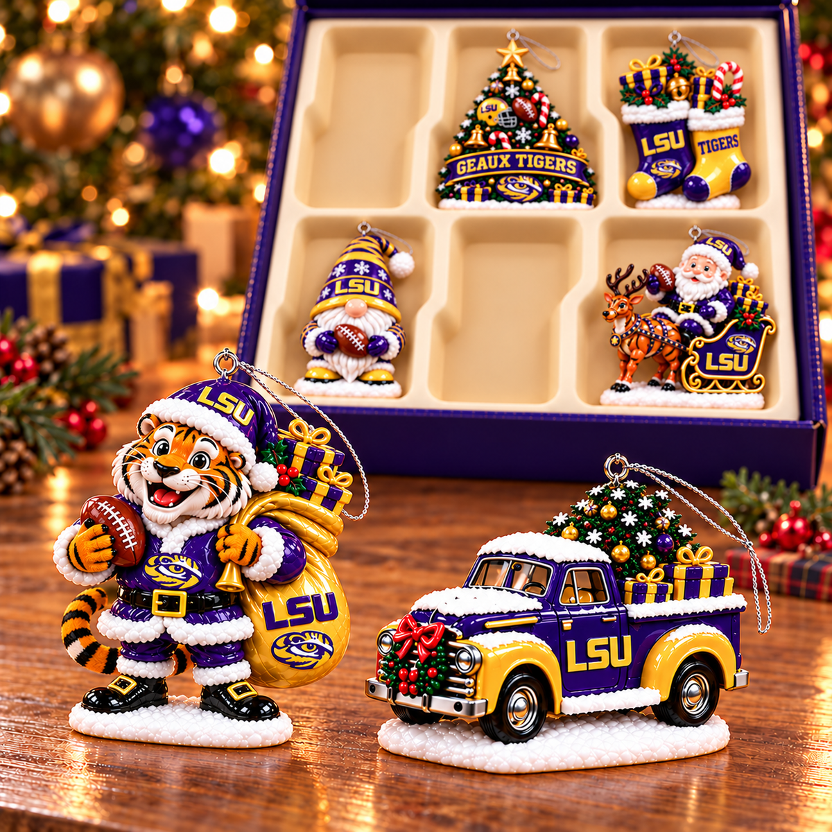 LSU Premium Christmas Tree Ornament Set TMH