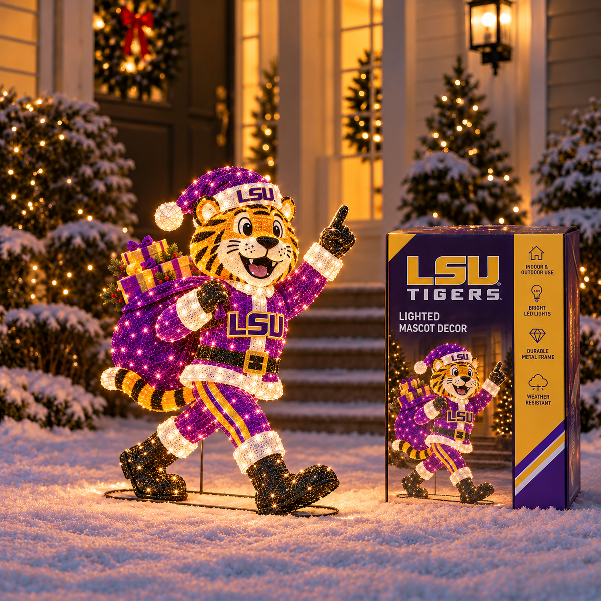 LSU Premium Lighted Christmas Mascot Decoration BMD
