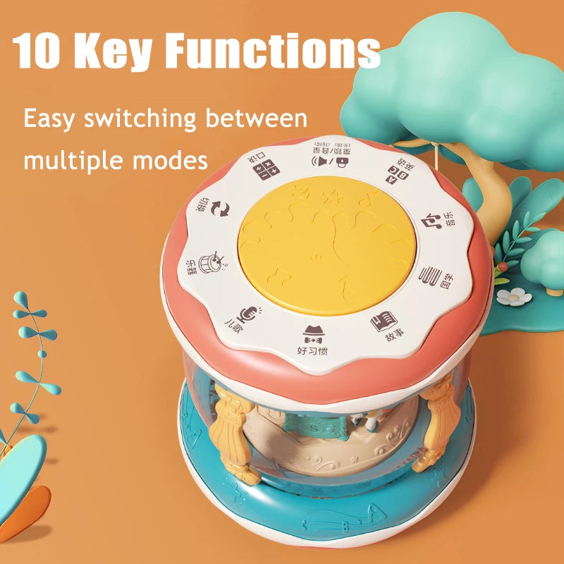 Baby Music Toy Carousel Rotary Projector Hand Drum Infant Montessori Early Educational Singing Sensory Toy Toddler Gift 1-3 Year
