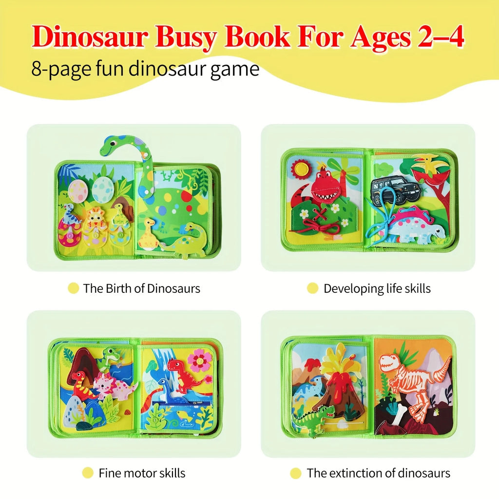 Dinosaur Busy Book, suitable for 1-3 year old children, Montessori toy busy board, birthday gifts for boys and girls
