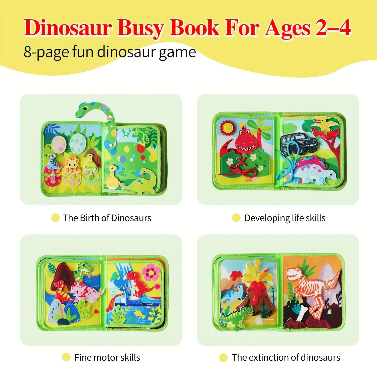Dinosaur Busy Book, suitable for 1-3 year old children, Montessori toy busy board, birthday gifts for boys and girls