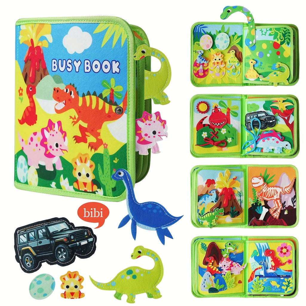 Dinosaur Busy Book, suitable for 1-3 year old children, Montessori toy busy board, birthday gifts for boys and girls