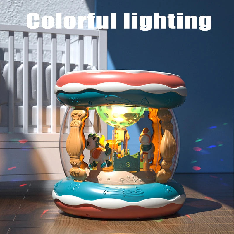 Baby Music Toy Carousel Rotary Projector Hand Drum Infant Montessori Early Educational Singing Sensory Toy Toddler Gift 1-3 Year