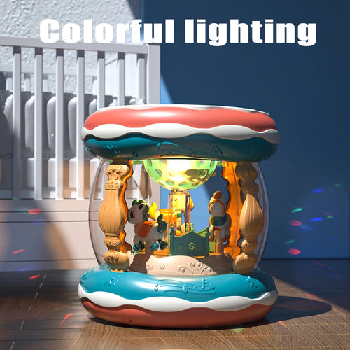 Baby Music Toy Carousel Rotary Projector Hand Drum Infant Montessori Early Educational Singing Sensory Toy Toddler Gift 1-3 Year