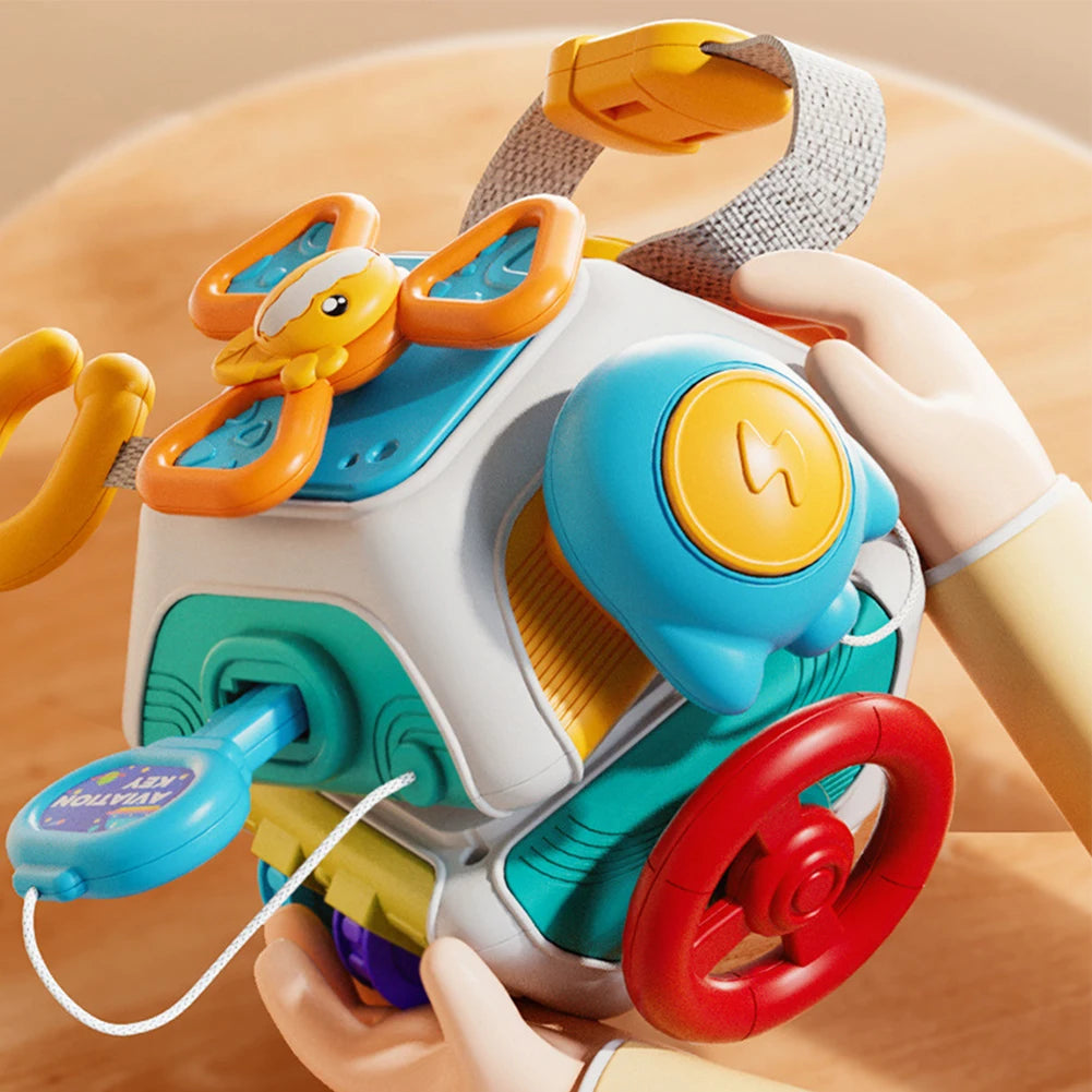 Baby Busy Board Cube Montessori Sensory Toys for Toddler 1-3 Years Old Kids Educational Learning Activities Motor Travel Toy